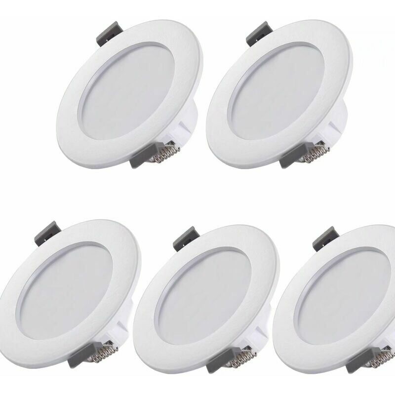 5 spots LED pour salle de bain, IP44 Superflat 35mm, 85mm de diamètre, blanc, plafonnier encastré, panneau LED 6W, 460Lm, blanc neutre 4000K