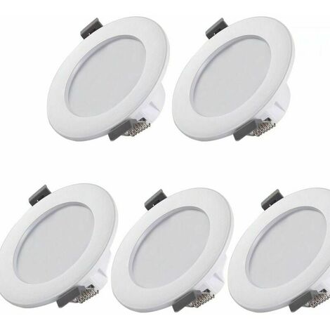 5 spots LED pour salle de bain, IP44 ultra-plat 25mm, Ø75mm, blanc, plafonnier encastré, panneau LED 6W, 460Lm, blanc neutre 4000K