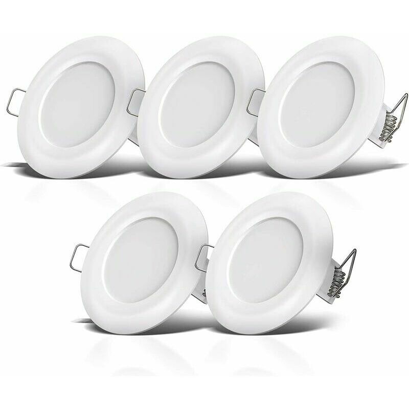 5 spots LED salle de bain, extra-plat 25mm, Ø90mm, blanc, plafonnier encastré, panneau LED 5-7W, 460Lm, blanc neutre 4000K