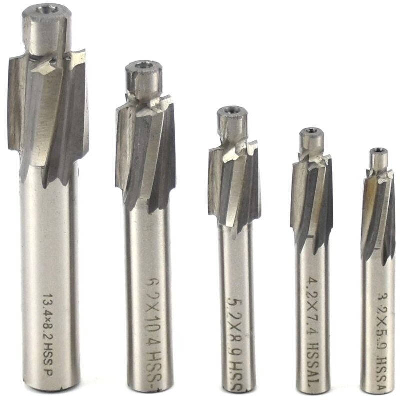 Image of 5 Stück Senker Schaftfräser, Flachsenkersatz, Cutter Slot Bohrer cnc Drehfräser Set Werkzeug M3 M4 M5 M6 M8 4 Flöten hss-al für Kupfer, aluminium,