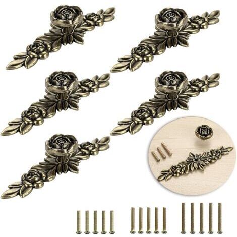 5 Stück Blattförmige Türgriffe Retro-Schrankknöpfe, zum Verzieren von Schubladen, Kommoden, Schränken, Möbeln usw. (bronziert 14,5 cm)
