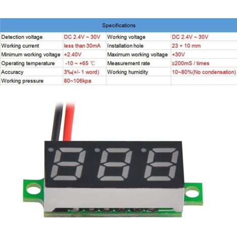 5 Stück digitales DC-Voltmeter, 0,28 Zoll, zweiadrig, 2,5 V – 30 V, Mini-Digital-DC-Voltmeter, Spannungsprüfer, LED-Digital-Spannungsmesser (rot)