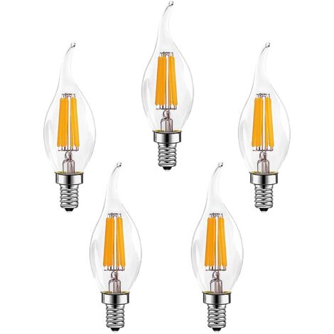 5 Stück E14 6 W dimmbare LED-Glühlampen (entspricht 60 W Halogenlampe), 600 lm, warmweiß, 2700 K, Retro-Kerzenlampe, C35, Energiesparlampe [Energieklasse A++]