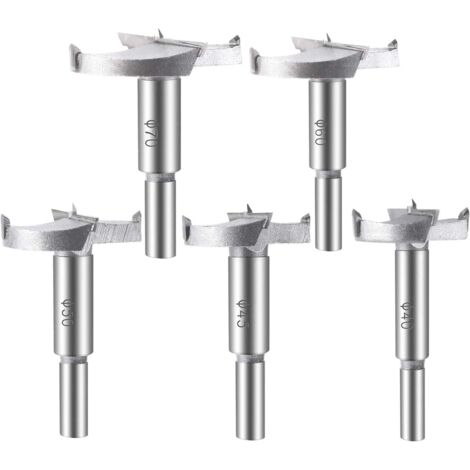 BEIJIYI 5 Stück Holzbohrer, (40/45/50/60/70 mm), Hartmetall-Holzfräser, Sortiment an Bohrern zum Bohren von Holzprodukten, Schubladen, Kunststoffprodukten, Holz, Sperrholz