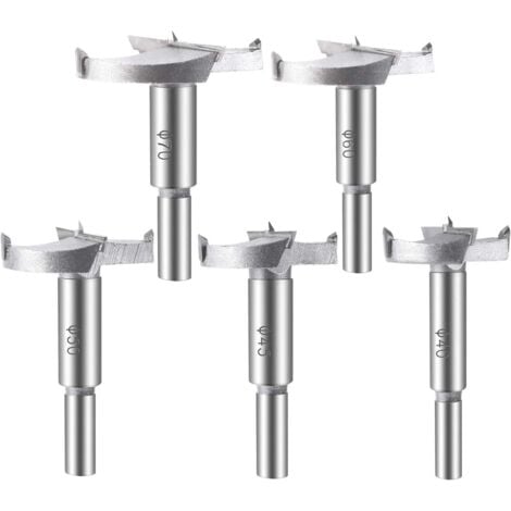 AOUGO 5 Stück Holzbohrer, (40/45/50/60/70 mm), Hartmetall-Holzfräser, Sortiment an Bohrern zum Bohren von Holzprodukten, Schubladen, Kunststoffprodukten, Holz, Sperrholz