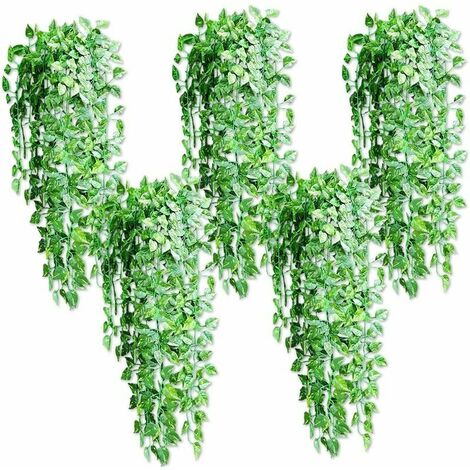 5 Stück künstliche Hängepflanzen, 90 cm künstlicher Efeu zum Aufhängen, grüne Scindapsus-Blätter zur Dekoration