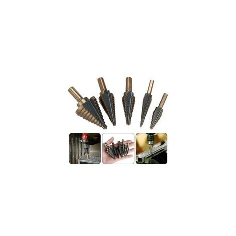 5 Stück Metall-Stufenbohrer, 5–35 mm HSS-Titan, konischer dreieckiger Metall-Stufensenker für Stahl, Holz, Messing, Aluminium, PVC