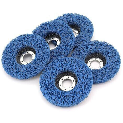 5 Stück Reinigungsscheibe (Blau) 115 mm, Farbentfernungsscheibe, Poly-Streifen-Schleifscheibe, Rostfarbenentferner, Reinigungsschleifscheibe für Winkelschleifer