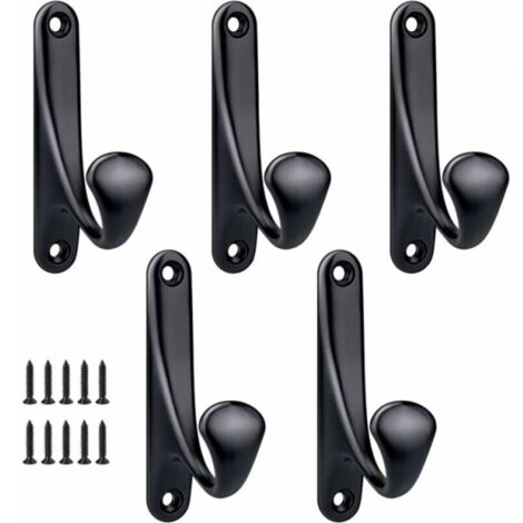 5 Stück robuste, minimalistische Wandhaken aus Zinklegierung für Tür, Eingangsbereich, Schlafzimmer, Badezimmer, Mehrzweck-Kleiderhaken, Schrauben im Lieferumfang enthalten – Schwarz