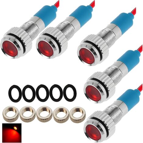 5 Stück rote 12V 6mm LED-Warnleuchten für Armaturenbretter, geeignet für Autos, Transporter, Boote und andere Fahrzeuge.