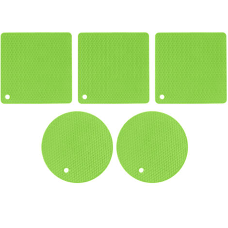 5 Tapis en Silicone Alvéolés Multifonction - 2 Ronds et 3 Carrés - Protection pour Tables et Plats Chauds Vert