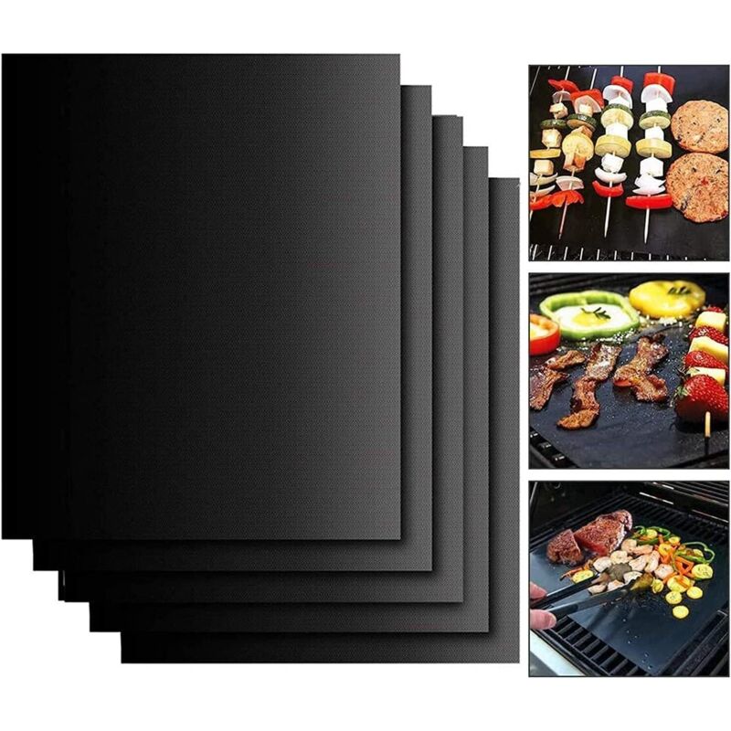 Image of 5 tappetini per barbecue, 50x40 cm, antiaderenti, riutilizzabili, per barbecue.