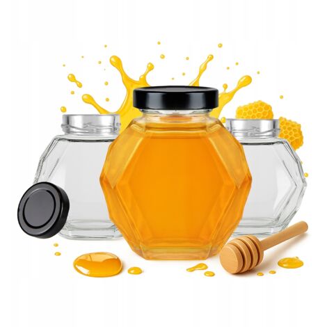 5 tarros de cristal GUCIO de 380 ml para miel, conservas, mermeladas, cremas, regalo, tarros 3D