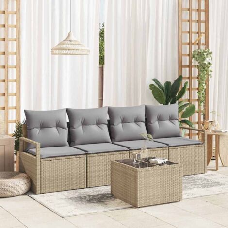 5-teilige Garten-Sofa mit Kissen Beiges Poly Rattan vidaXL762543
