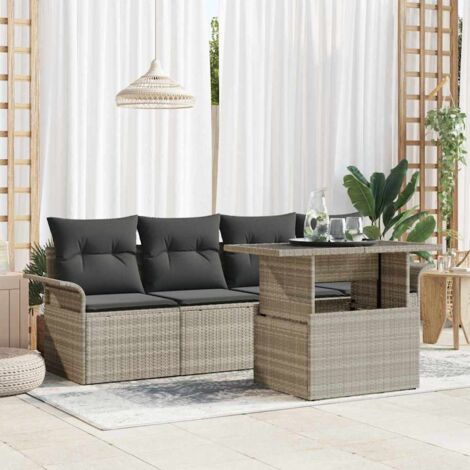 5-teilige Garten-Sofagruppe mit Kissen Hellgrau Poly-Rattan vidaXL278656