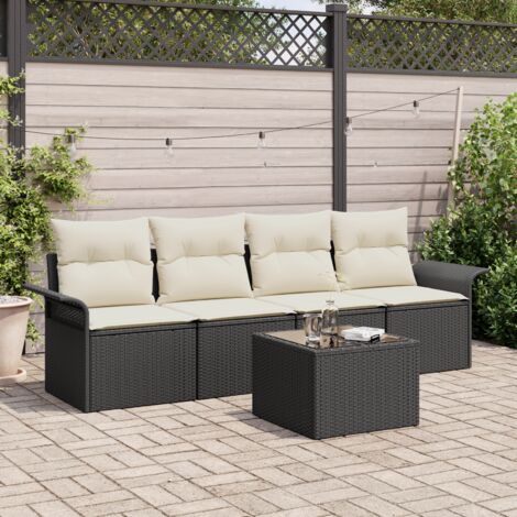 5-teilige Garten Sofaset mit Kissen Schwarz Poly Rattan vidaXL485181