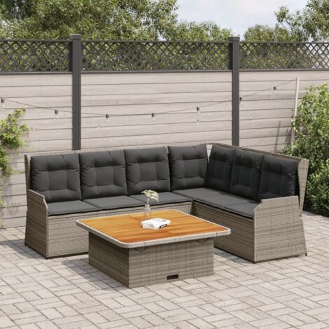 5-teilige Gartenlounge mit Kissen Grau Geflochtene Rattan