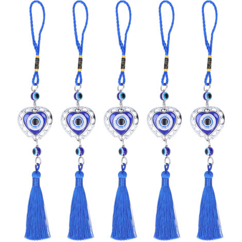 5-teiliger Anhänger mit blauem Auge, blaue Glasperle mit Fransen, exquisites Design, Glücksbringer, Dekoration für Schlafzimmer, Auto, Herz, Pfirsich