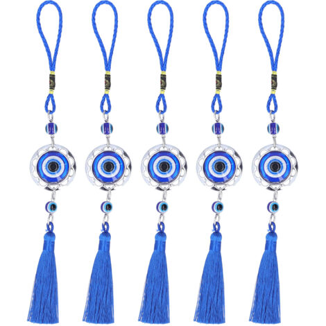 5-teiliger Anhänger mit blauem Auge, blauen Glasperlen, Fransen, exquisitem Design, Glücksbringer, Dekoration für Auto oder Schlafzimmer