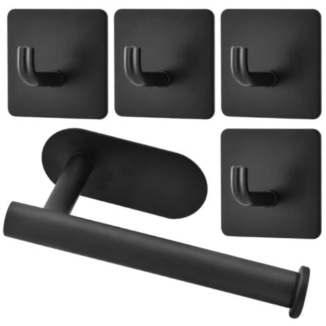5-teiliger Toilettenpapierhalter aus schwarzem Edelstahl, Wandmontage, kein Bohren erforderlich, Rollenhalter
