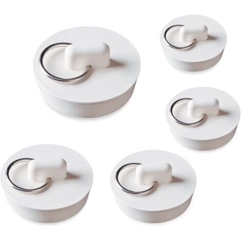 5-teiliges Badewannen-Stopper-Gummi-Waschbecken-Stopper, 5 Größen, weißes Waschbecken-Abflussstopfen-Set, Waschbecken-Stopper für Badewanne, Küche und Badezimmer