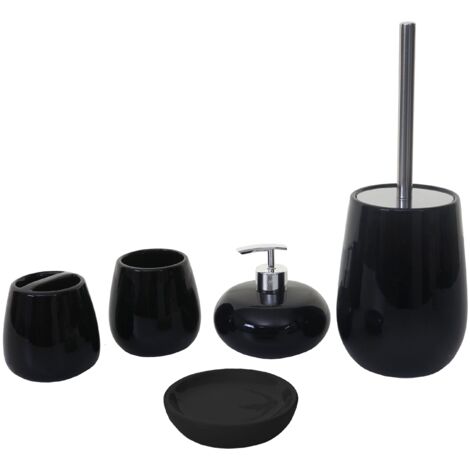 5-teiliges Badset HHG-682, WC-Garnitur Badezimmerset Badaccessoires, Keramik schwarz