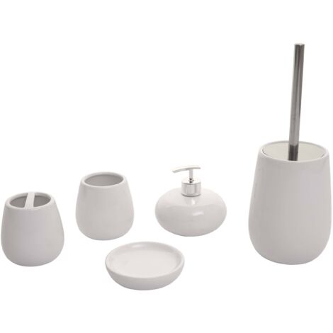 5-teiliges Badset HHG-682, WC-Garnitur Badezimmerset Badaccessoires, Keramik weiß