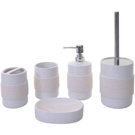 5-teiliges Badset HHG-684, WC-Garnitur Badezimmerset Badaccessoires, Keramik weiß