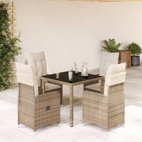 5-teiliges Bistro-Gartenset mit beigen Kissen aus Poly-Rattan