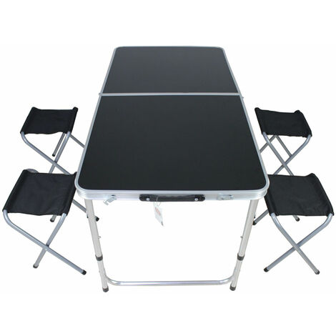 5-teiliges Campingmöbel Set schwarz mit 4 Hockern-MMC330889