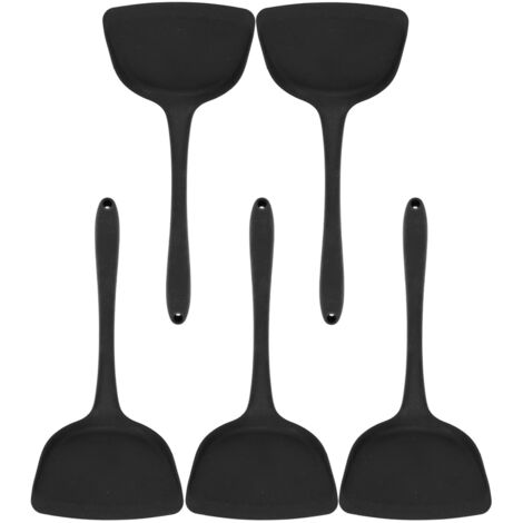 5-teiliges ergonomisches Küchenspatel-Set aus schwarzem Silikon mit Aufhängeöse gegen Verbrühungen