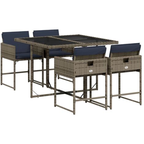 5-teiliges Garten-Ess-Set mit Kissen, grau, Polyrattan vidaXL