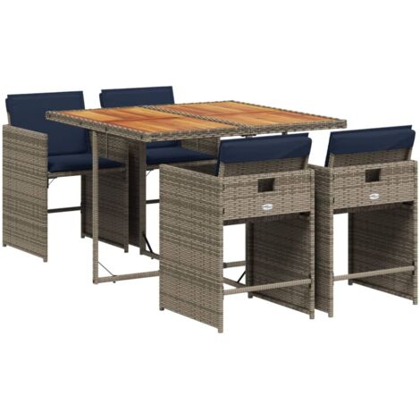 5-teiliges Garten-Ess-Set mit Kissen, grau, Polyrattan vidaXL