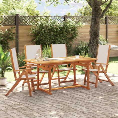 5-teiliges Garten-Esstischset aus solidem Akazienholz und Textilene