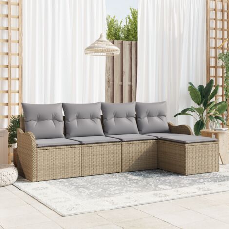5-teiliges Garten-Sofa-Set mit Kissen Beige Poly Rattan vidaXL381192