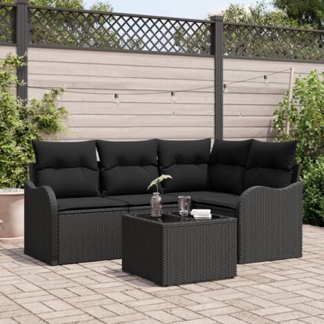 5-teiliges Garten Sofa Set mit Kissen Beige Poly Rattan vidaXL856357