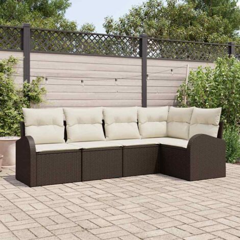 5-teiliges Garten-Sofa-Set mit Kissen Braun Poly Rattan vidaXL169389