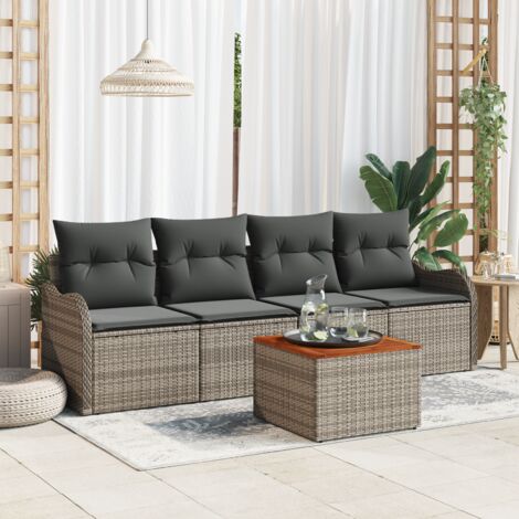 5-teiliges Garten Sofa Set mit Kissen Grau Poly Rattan Akazie vidaXL554392