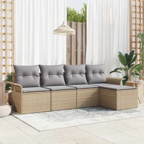 5-teiliges Garten Sofa Set mit Kissen in beigem Poly Rattan vidaXL807181