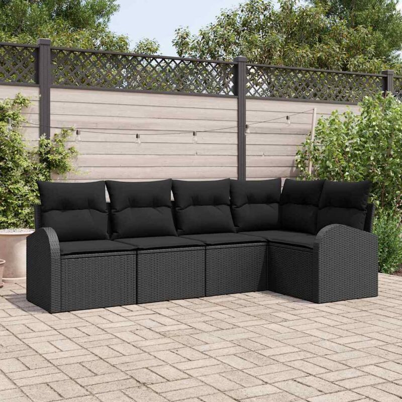 Garten-sofa-set Mit Kissen 5 Pcs Schwarz Poly Rattan Vidaxl