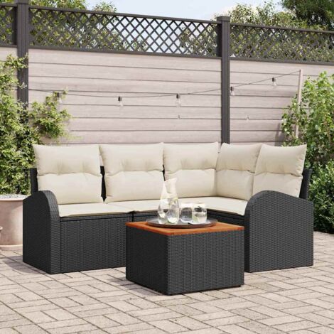 5-teiliges Garten-Sofa-Set mit Kissen Schwarz Poly-Rattan Akazie vidaXL739410
