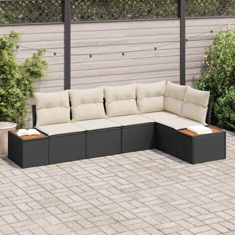 5-teiliges Garten Sofa Set mit Kissen Schwarz Poly Rattan Akazie vidaXL895492