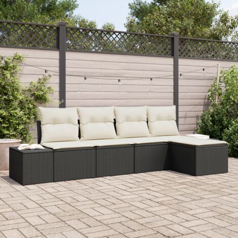 5-teiliges Garten-Sofa-Set mit Kissen Schwarz Poly-Rattan vidaXL289536
