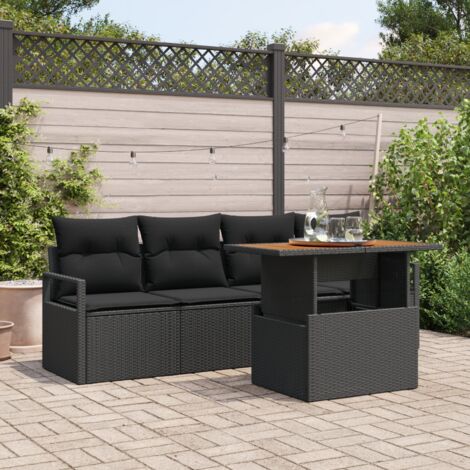 5-teiliges Garten-Sofa-Set mit Kissen Schwarz Poly Rattan vidaXL517706