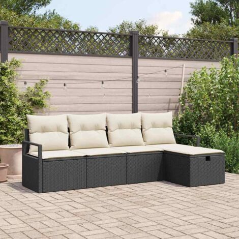 5-teiliges Garten Sofa Set mit Kissen Schwarz Poly Rattan vidaXL554729
