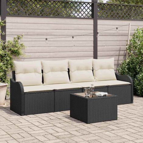 5-teiliges Garten Sofa Set mit Kissen Schwarz Poly Rattan vidaXL623032