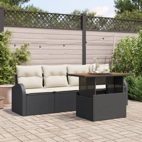 5-teiliges Garten Sofa Set mit Kissen Schwarz Poly-Rattan vidaXL689527