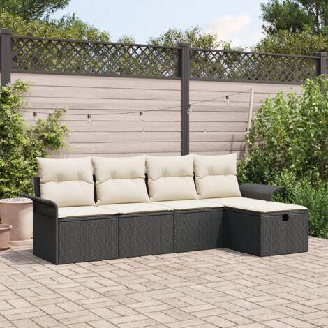 5-teiliges Garten-Sofa-Set mit Kissen Schwarz Poly Rattan vidaXL976956