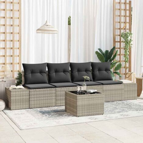 5-teiliges Garten Sofa Set mit Polstern Hellgrau Poly Rattan vidaXL213043