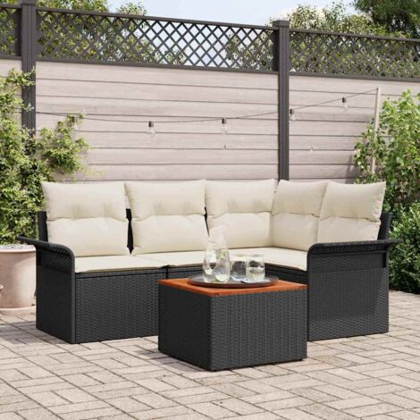 5-Teiliges Garten-Sofaset mit Kissen Schwarz Poly Rattan Akazie vidaXL400945
